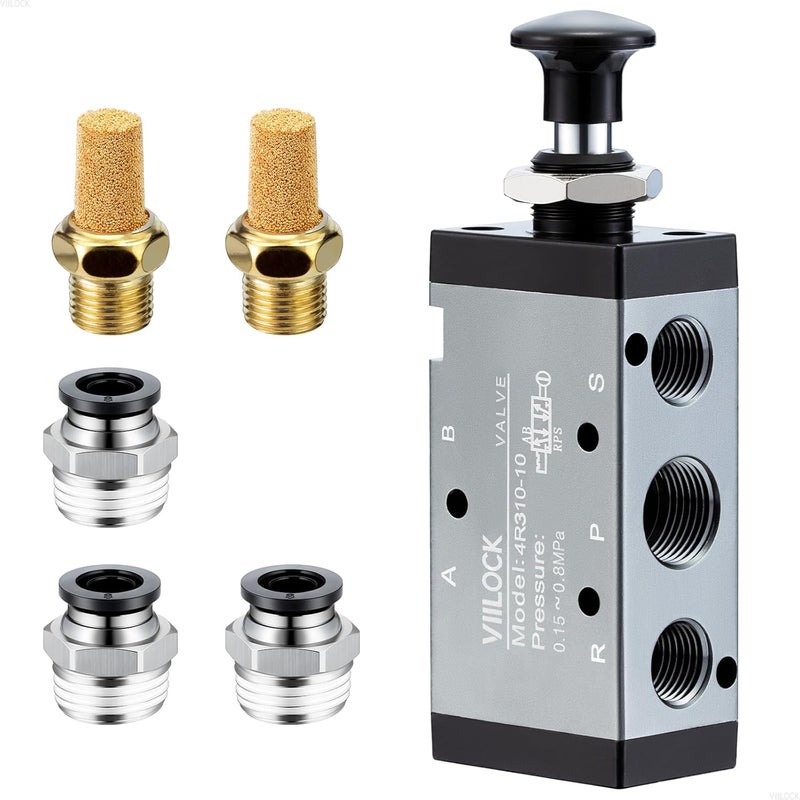 VIILOCK Pneumatic Air Hand Lever Valve, 5 Way 2 Position 3/8”NPT Solenoid Valve Manual Control Direct Driving Type Push-Pull 4R310-10 - Image 1